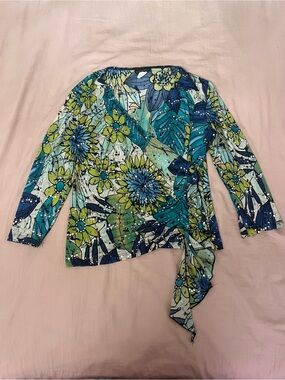 Floral Fairy Sparkly Wrap-Front Top in Teal & Lime